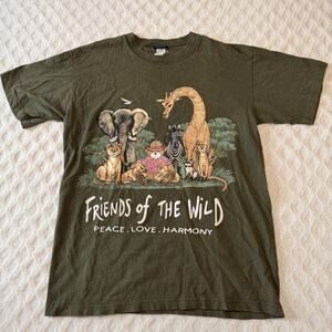 Vintage Friends of the Wild animal Shirt Size M green 100% Cotton single stitch